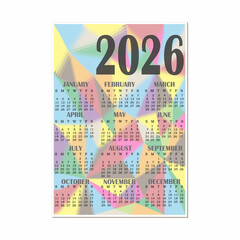 calendar for 2026. vertical calendar sheet.