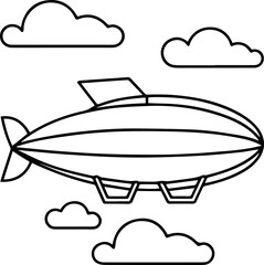 airship with clouds outline coloring book page
