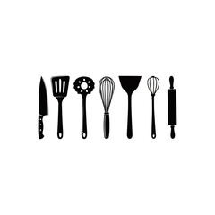 cooking tools vector silhouette white background