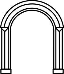 ornamental arch with columns line art, black outline