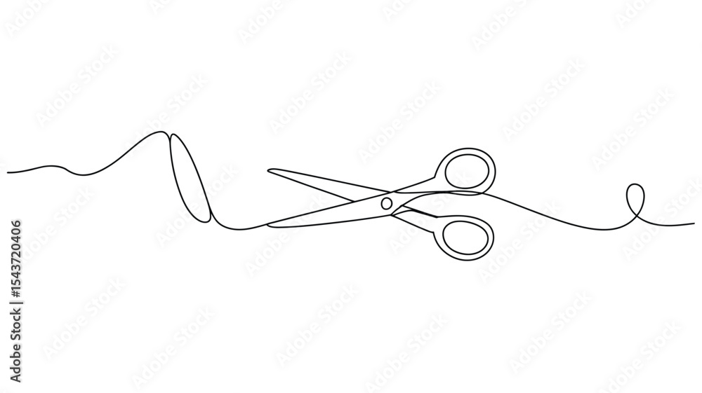 Poster continuous line drawing of scissors