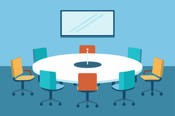 Vector illustration of an empty office meeting room with a conference table and chairs