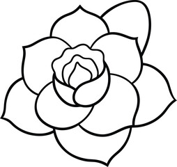 Camellia flower head black line drawing vector illustration