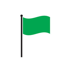 Tall triangular green flag icon with black pole on white background, EPS10