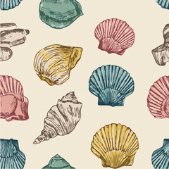 Seamless pattern of seashells with Mediterranean Italian style