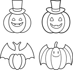 Witch Hat and Party Hat Pumpkin Characters Line Art Clipart Bundle Set 17