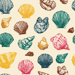 Seamless pattern of seashells with Mediterranean Italian style