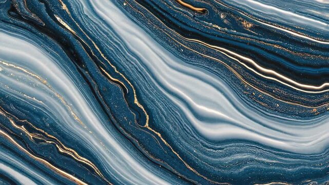 Abstract Blue and White Agate Texture with Golden Veins, Creating a Luxurious and Fluid Marble Pattern.