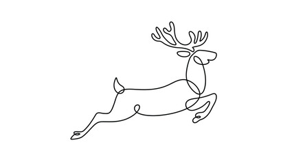 One line drawing of a reindeer leaping