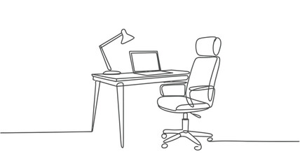 Single line drawing modern home office desk setup