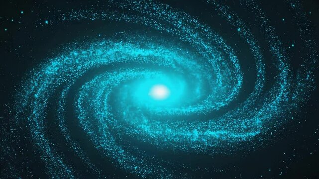 A vibrant, spiraling galaxy, painted in luminous turquoise, bursts forth from the inky blackness, its brilliant core radiating intense light across th