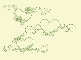 Elegant Green Floral Heart Frame Designs on Pale Yellow Background