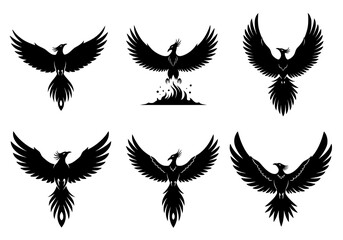 Obraz premium Vector set of phoenix silhouettes isolated on white background