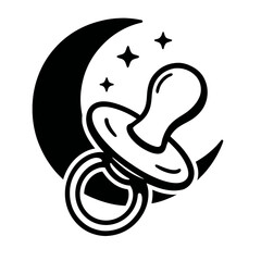 Soothing Black and White Vector Illustration of a Baby Pacifier with Moon and Stars