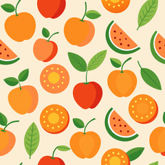 fruit pattern, flat minimal vector, clean solid colors, smooth edges, white background, no outline, no extra elements