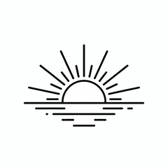Simple line art sunrise over ocean