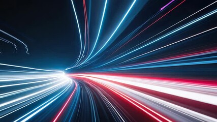 Starting red, white, blue light streaks flowing through dark tunnel, conveying high-speed motion - Powered by Adobe