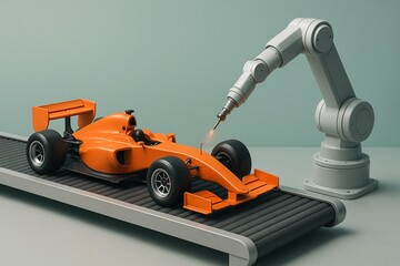 Fototapeta premium Precision in Detailing a Formula 1 Model Showcasing the Artistry of the Automotive Industry