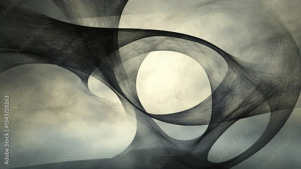 Aufkleber Ethereal Abstraction: An elegant abstract composition with fluid, interconnected lines and shapes. It offers a glimpse into the delicate balance of form and void, evokes a sense of mystery and wonder.