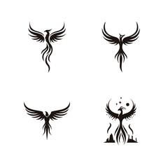 Creative phoenix logo icon vector pack with elegant flame wings rebirth emblem abstract mark design perfect for brand identity tattoo art fashion projects

