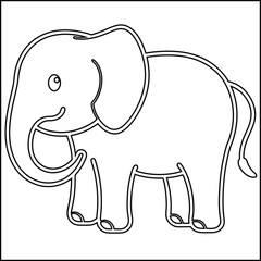 Simple cartoon black and white elephant line drawing illustration