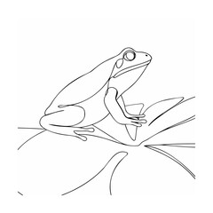Single Line Art Drawing of Frog on Leaf continuous line