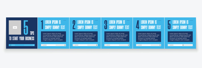 Instagram carousel template layout design for five tips sharing on social media. Linkedin carousel banner design vector template   © Mina Market
