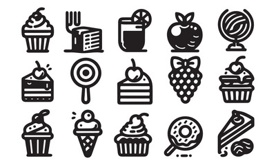 Desserts line art Icon Set silhouette vector art illustration