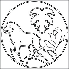 Tropical jungle scene background with lion