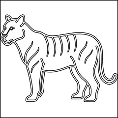 Black and white outline drawing of a tiger in grass