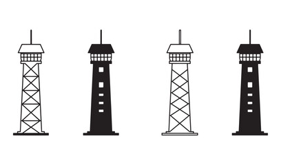 Obraz premium Vector illustrations showcasing four different stylized antenna or communication tower designs.
