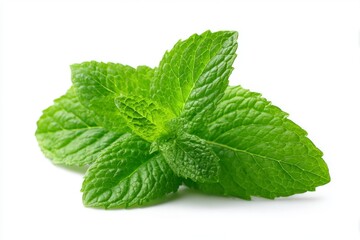 Fresh Mint Leaves on White Background