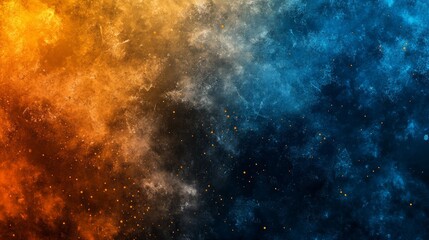 Naklejka premium Textured background featuring a grainy gradient that transitions from blue and orange particles in the bottom left to dark yellow in the top right