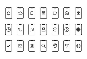 スマートフォンとシンプルアイコンのセット