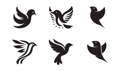 Bird dove silhouette shape set. Vectorial illustrations of various bird silhouettes. Vector illustration eps 10