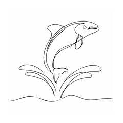 Single Line Art Jumping Fish Water Splash single line drawing
