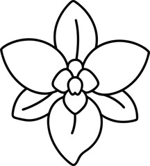 Orchid bloom black line drawing vector illustration