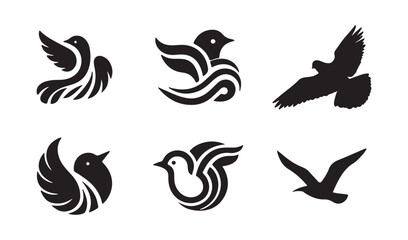 Bird dove silhouette shape set. Vectorial illustrations of various bird silhouettes. Vector illustration eps 10