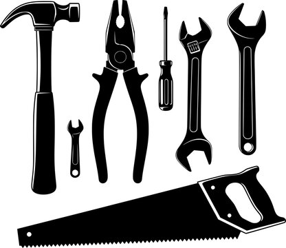 vector carpenter tools silhouette white background