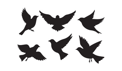 Bird dove silhouette shape set. Vectorial illustrations of various bird silhouettes. Vector illustration eps 10