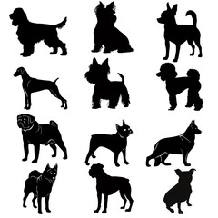 Dog Silhouette Vector Set – Black Canine Outline Illustrations Collection