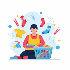 Doing Laundry Illustration with Clothes Basket And Clothes