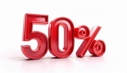 glossy red 3d 50 percent off symbol with layered spiral texture on white background for sale banner, retail poster, ecommerce graphic, or discount promotion design

