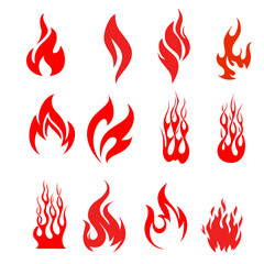 Fire Flame Icon Set – Hand Drawn Vector Outline of Flames and Bonfire Elements