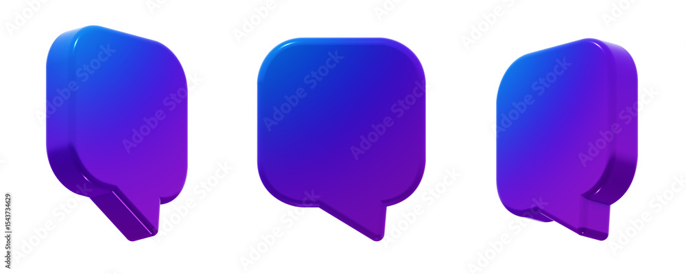 Fototapete modern square speech bubble with a smooth blue-to-purple gradient. 3d render icon element, isolated.