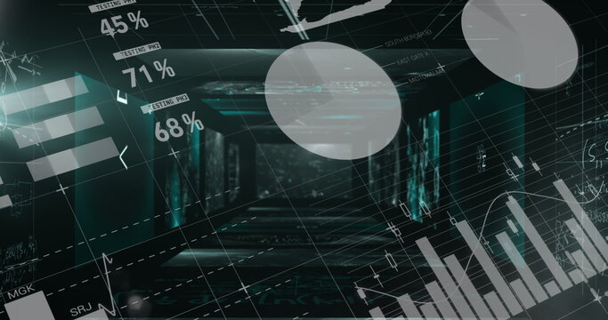 Running digital analytics interface in futuristic data tunnel simulation, with floating data panels - Powered by Adobe