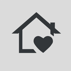 Sweet home logo - outline house and heart symbol. Love and family, social work and charity vector icon.
