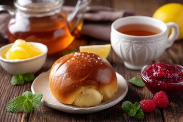 Brioche Bun with Tea and Jams
