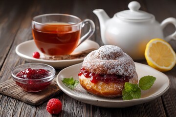 Bun with Jam and Tea