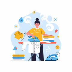 Woman Ironing Clothes at Home for Laundry Task